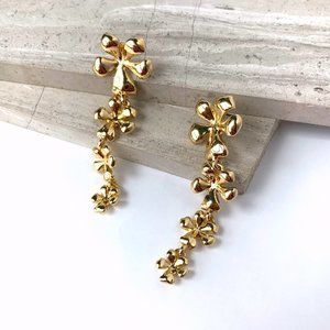 NEW~ Anthropologie Long Gold Flower Drop Earrings